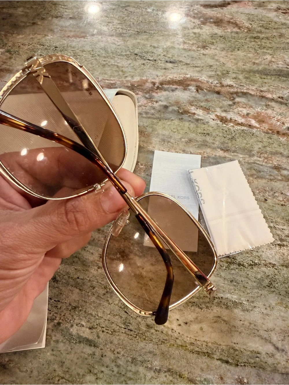 Michael Kors Gold Frame Brown Lens Oversized Sunglasses